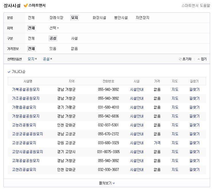 [다음검색] 장사시설 스마트앤서 - 장례식장부터 추모공원까지 검색해보세요!